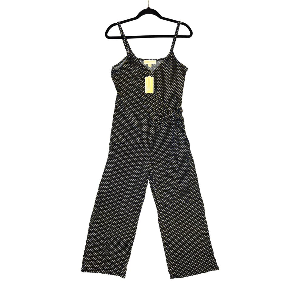 NWT Michael Kors Midnight Navy Blue with Gold Geometric Pattern Jumpsuit